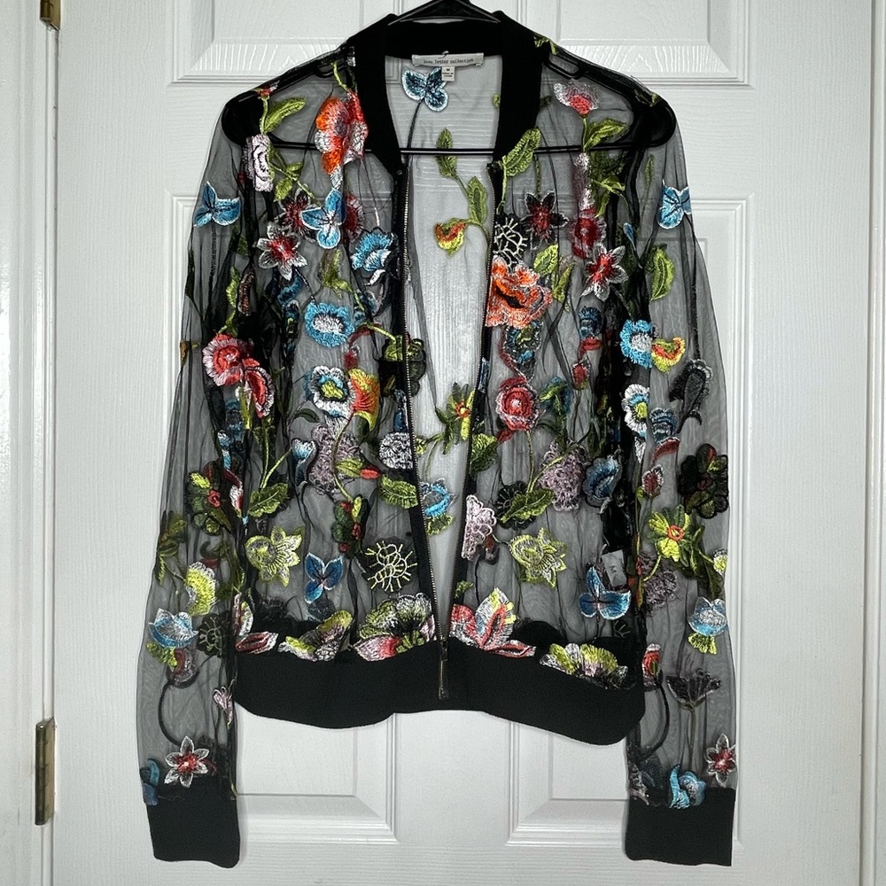 Love letter collection mesh floral bomber jacket.